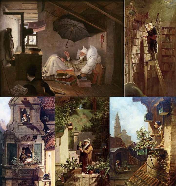 La drôlerie des tableaux du peintre Carl Spitzweg (1808-1885).
